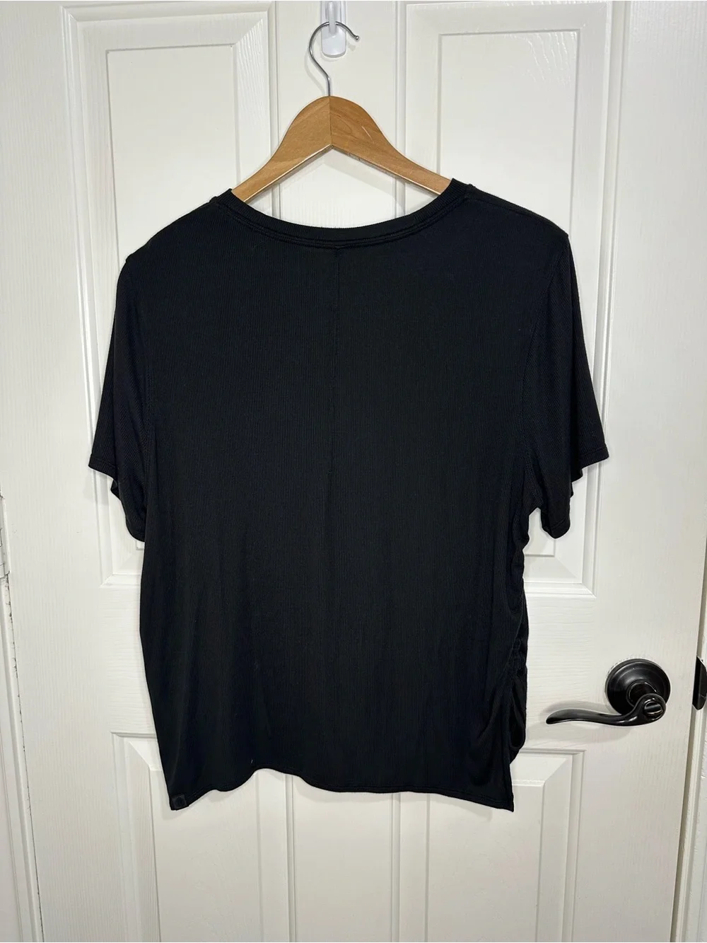 Lululemon Black Modal Side Cinch Ribbed T-Shirt Sz 14 Athleisure Minimalist Gym